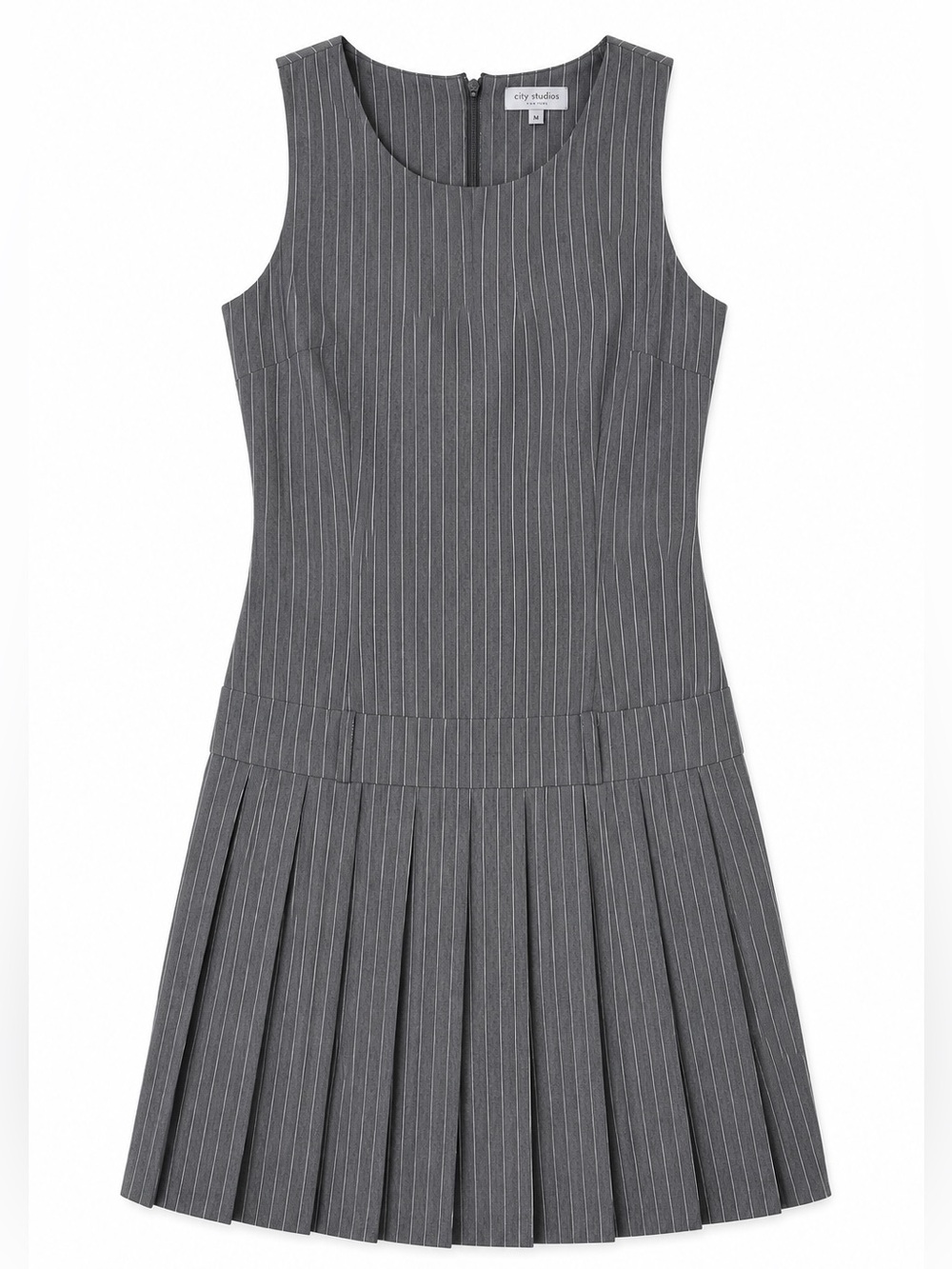 City Studios Gray Pinstripe Pleated Mini Dress XL NWT Preppy Work